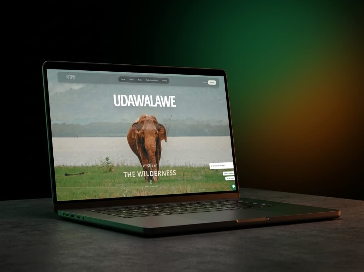 The Ariel’s Tours home page, opening on Udawalawe