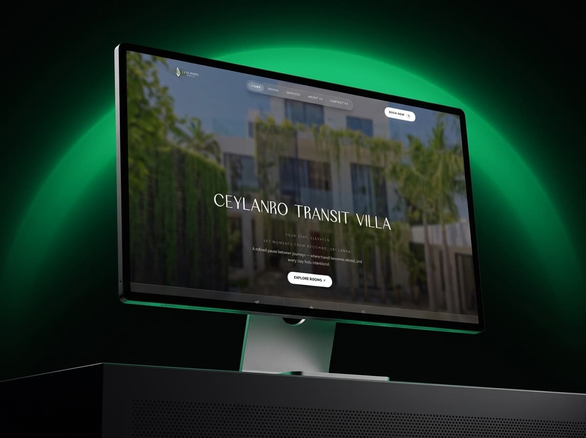 The home page hero, with the amenity strip beneath