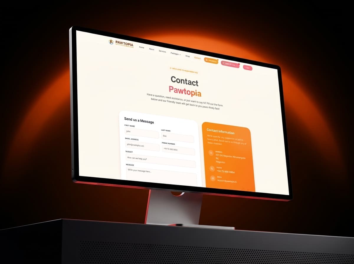 The contact page on desktop