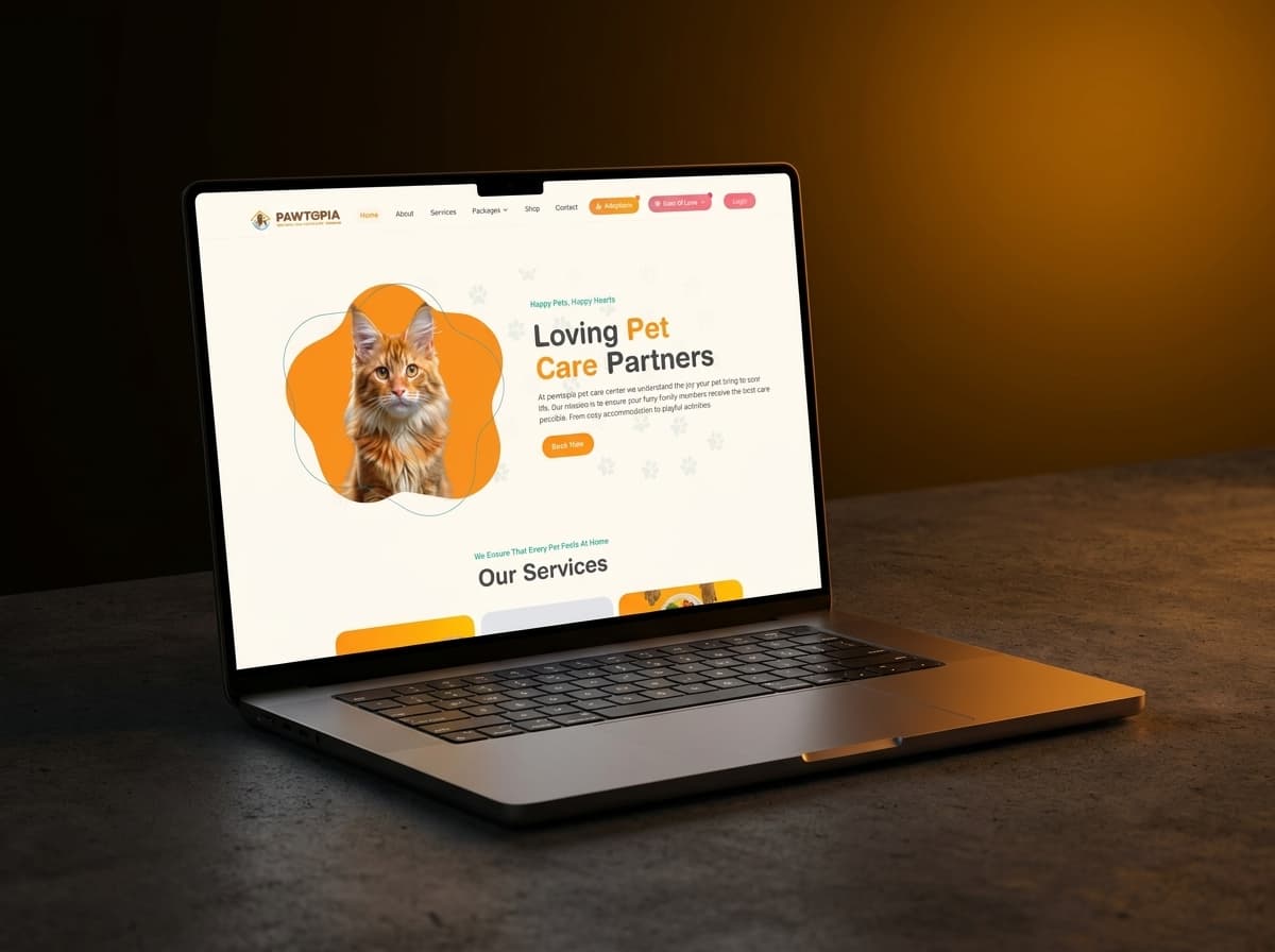 The Pawtopia home page, with services and booking